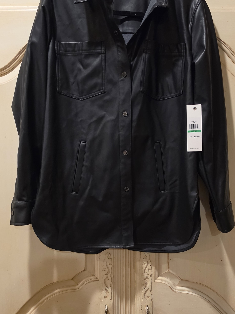 Calvin Klein Black Faux Leather Button-Front Jacket